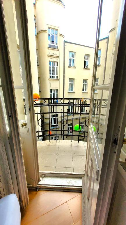 Balcony overlooking a Warsaw courtyard